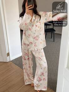 DAZY 女士印花上衣和裤子睡衣套装 - 杏色 - 查看 4