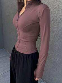 DAZY Ladies' Solid Color Slim Fit Simple Style Spring And Summer Long Sleeve Jacket,Fall Women Clothes - Red Violet - View 2