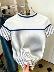 Resyla Women's Round Neck Color Block Casual Versatile Daily Wear Short Sleeve T-Shirt - Multicolor - View 2