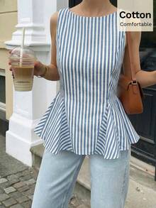 Siren Gaze Áo tank top không tay chấm bi đen trắng mới cho mùa xuân/hè dành cho nữ - Xanh và trắng - Xem 6