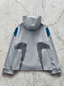 EVRINFINITE Men's Contrast Color Zipper Collar Casual Hooded Long Sleeve Jacket Graphic Jackets Zip Up Wind Breaker Jacket Zip Up Jacket Windbreaker Jacket - Grey - View 4