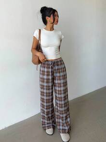 Aloruh Women's Low-Waist Casual Retro Satin Versatile Brown Maillard Color Long Skirt - Multicolor - View 7