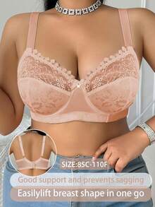 DesireSculpt 1pc Plus Size Lace Patchwork Underwire Bra - Apricot - View 5