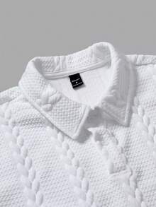 Manfinity Homme 男士白色夏季休閒度假短袖 Polo 正裝襯衫，紋理面料舒適辦公穿著，送給男朋友、丈夫的禮物，適合典禮 - 白色 - 查看 6