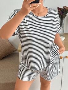 Napfluff CURVE Napfluff CURVE Conjunto de pijama de punto acanalado de talla grande - Blanco y Negro - Ver 4