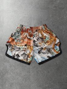 ROMWE MEN Street Life Pantalones cortos de boxeo con estampado de dragón y tigre para hombres - Multicolor - Ver 2