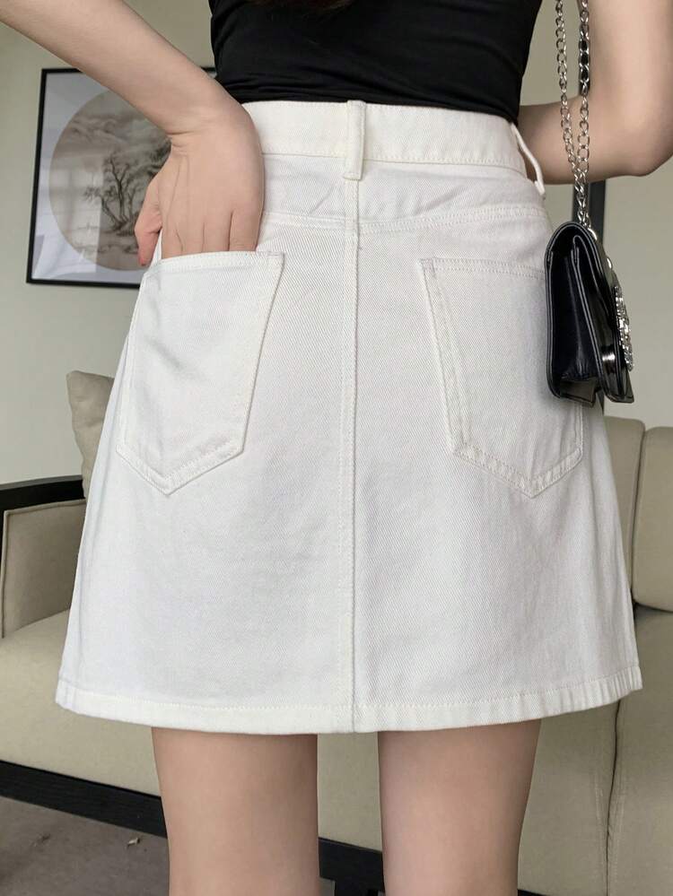 Women's Casual White Short Denim Mini Skirt, Spring/Summer