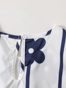 Casuvi Kids Bộ 2 món cho bé gái tuổi teen: áo không tay kẻ sọc xanh dương thắt nơ và quần ống đứng rộng, trang phục thường ngày cho mùa xuân/hè. - Nhiều màu - Xem 5