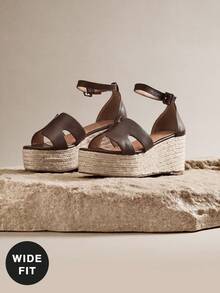 SHUZIA Giày sandal đế xuồng quai ngang mắt cá chân tối giản dáng rộng dành cho nữ, đế dày và gót cao. - Cà phê nâu - Xem 7
