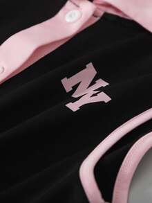 Plus Size Girls'Casual Jumpsuit,Black And Pink,Summer,School,Back-To-School Soft Knit Sleeveless Hollow Back Jumpsuit For Yoga,Gymnastics & Fitness - Black - View 5