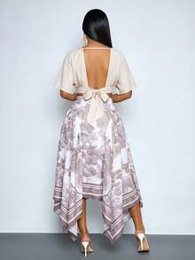 SOLERSUN Falda midi plisada con estampado de albaricoque, asimétrica y con bajo elegante. Un estilo versátil y retro con estampado de puesta de sol, adecuado para primavera, verano, viajes diarios y salidas. - Café integral - Ver 2