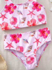 SHEIN Bộ đồ bơi in hình sao biển cho bé gái - Hồng - Xem 6