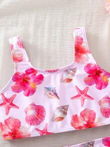 SHEIN Bộ đồ bơi in hình sao biển cho bé gái - Hồng - Xem 8