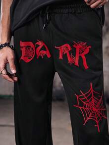 Skyrend Loose Men's Letter Graphic Drawstring Waist Slant Pocket Sweatpants Goth Pants, For Raveemo - Black - View 6