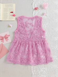 Dazy Kids Tween Girls' Summer Beach Vacation Embroidered Mesh Sheer Sleeveless Babydoll Top - Pink - View 9