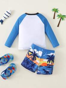 SHEIN 2pcs Baby Boy Summer Casual Swimsuit Set, Including Swim Top And Swim Trunks, Suitable For Beach, Pool, Hot Spring Swimming Holiday - Multicolor - View 2