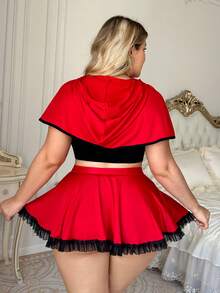 Fantasy Costume Fantasy Costume 3pcs Little Red Riding Hood Cosplay Costume Set - Cloak, Mini Skirt In Red & Black, Suitable For Party, Music Festival, Plus Size Lingerie - Red - View 2