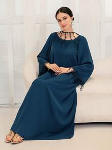 Yasmyna Damen Einfarbiges Lässiges Luftiges Arabischer Stil Party Kleid - Taubenblau - Übersicht 6