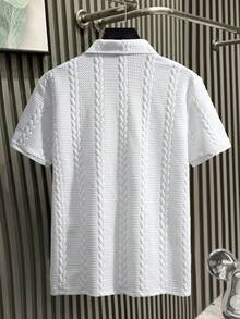 Manfinity Homme 男士白色夏季休閒度假短袖 Polo 正裝襯衫，紋理面料舒適辦公穿著，送給男朋友、丈夫的禮物，適合典禮 - 白色 - 查看 2