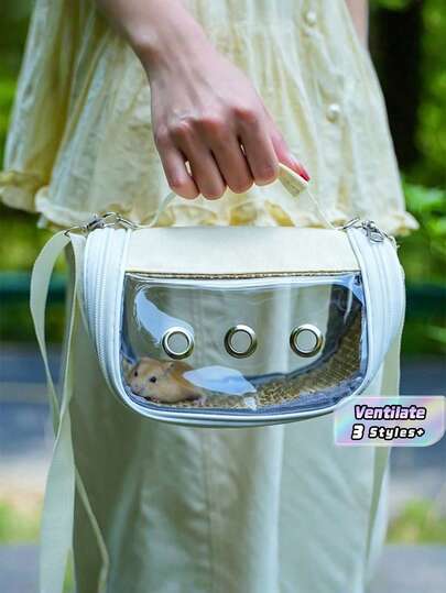 1pc Portable Small Animal Carrier Backpack, Breathable Mesh, See-Through Bubble Window, Suitable For Guinea Pigs, Rabbits, Mice, Birds, Summer Travel