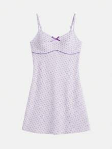 lacRébo Lilac Polka Dot Fitted Mini Dress With Straps Spring Summer Cute Dress Casual Holiday Dress French Dress Polkadot Dress - Purple - View 7