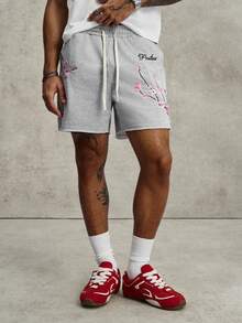 Manfinity Roghcode Men's Floral Print Drawstring Waist Slant Pocket Casual Shorts, Holiday - Grey - View 5