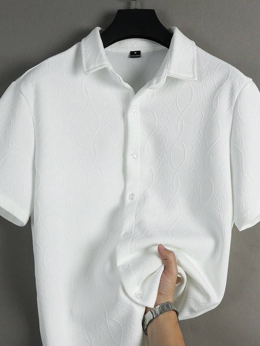 Manfinity Homme Men's Casual Button-Down Short Sleeve Shirt, Suitable For Commuting Office White Summer, Formal - White - View 1