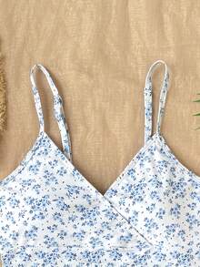 SHEIN Bộ bikini hai dây in họa tiết toàn thân dành cho thiếu nữ, gồm áo hai dây và quần tam giác, kèm váy ngắn, thích hợp cho kỳ nghỉ hè và đi biển. - Màu xanh lam - Xem 4