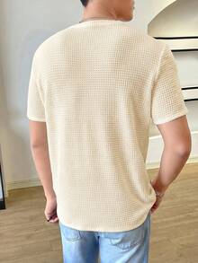 EASEVO Plus Size Men's Casual Waffle Knit Round Neck Short Sleeve T-Shirt - Beige - View 3