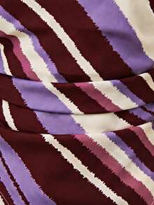 Nöista Bandeau Fitted Top With Stripes In Diagonal In Dark Purple, Asymmetrical Bottom Edge And Smock Stitching Part On The Back. Night Out Summer Sexy - Burgundy - View 3