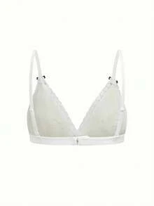 PetitDoll 1pc Cute Bow & Heart Print Lace Patchwork Wireless Bra - Black and White - View 8