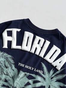 ROMWE MEN Men's Vacation Printed Short Sleeve T-Shirt - Navy Blue - View 5