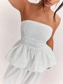 SHEIN BAE Women's Summer Casual Sexy Solid Color Embroidered Patchwork Ruffle Hem Tube Top Golf White - White - View 3