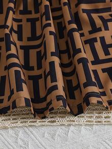 SHEIN Váy thêu kẻ sọc Houndstooth thanh lịch có mũ cho bé gái, Xuân/Hè - màu nâu - Xem 8