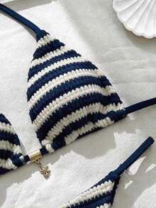 Elavelle Bộ bikini hai mảnh buộc cổ bằng vải jacquard dành cho nữ, trang trí kim loại, thích hợp cho mùa xuân/hè. - Nhiều màu - Xem 4