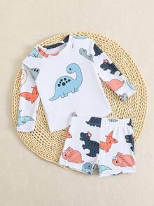 SHEIN Setelan 2 Potong Motif Liburan Tropis untuk Bayi/Balita Laki-laki - Atasan Lengan Pendek + Celana Pendek, Cocok untuk Liburan dan Bermain di Kolam Renang - MultiWarna - View 6
