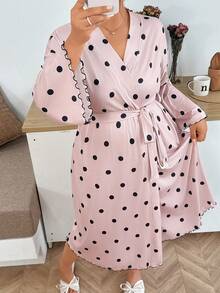 Napfluff CURVE Napfluff CURVE Plus Size Polka Dot Print Long Sleeve Robe Night Autumn - Pink - View 4