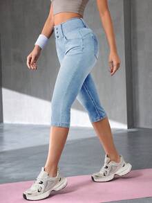 SHEIN Essnce 女士休闲水洗修身牛仔裤 - 淺色水洗藍 - 查看 5