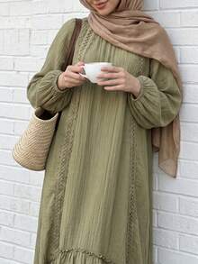 Solavon Women's Solid Color Pleated Casual Party Long Dress - Green - View 5