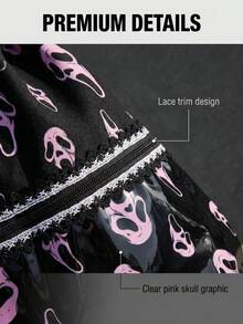 ROMWE Tas Serut Grimace Horor Y2K - Ransel Saku Bermotif Renda Warna Pink Gothic untuk Sekolah, Komuter, Halloween, dan Penggunaan Sehari-hari - Ringis merah muda - View 5