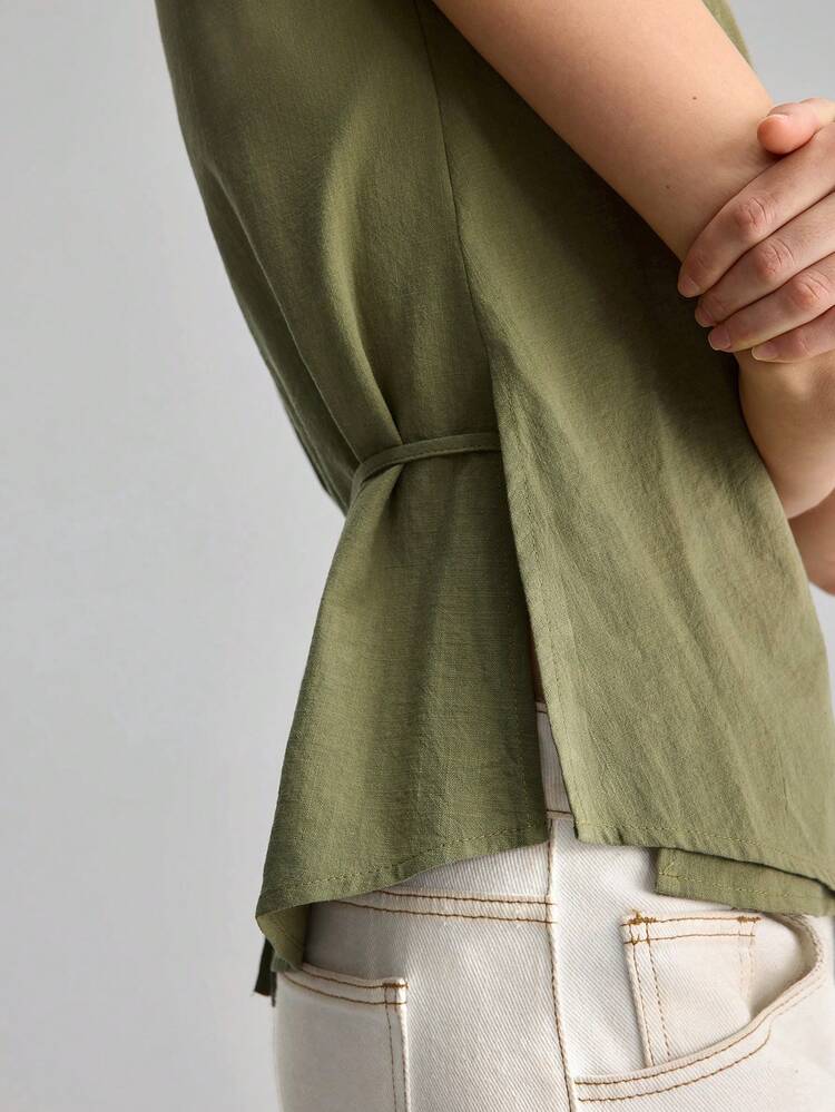 2026SS Women's Sleeveless Top,100% Cotton Loose Fit Olive Green Blouse,Effortless Chic Minimalist Elegant Urban Design,Summer Brunch Fashion Tank Top