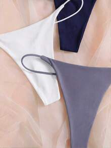 SHEIN 4pcs/Set Seamless Solid Color Thong Panties - Multicolor - View 3
