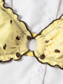Swim Vcay Bonvoyette-D Conjunto de Traje de Baño Bikini para Mujer, Top de Tela de Punto con Estampado de Lunares Amarillos de Verano, Tirantes Ajustables de Espagueti, Dobladillo con Volantes, Espalda Descubierta, Decoración de Anillo Hueco con Lazo, Shorts de Corte Alto, Lindo & Sexy - Amarillo - Ver 5