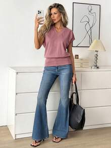 Easowa Women's Casual Solid Color T-Shirt, Summer - Red Violet - View 3