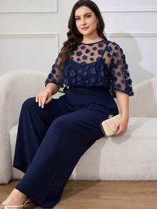 Seusyu Plus Size Solid Color Camisole Dress And Sheer Round Neck Top 2 Pieces Set Wedding Evening Formal Navy Blue Summer Elegant - Navy Blue - View 8