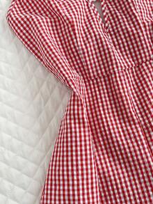 Elamini Bộ áo liền quần phong cách retro Mỹ ngọt ngào và cay nồng, kiểu dáng preppy, thích hợp cho kỳ nghỉ, gồm áo hai dây, cổ chữ V khoét sâu, lưng khoét rỗng và dây buộc chéo, họa tiết kẻ caro đỏ trắng, phù hợp cho mùa xuân, hè và thu. - Đỏ - Xem 5