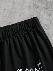 Coolqubz 两件套青少年男童印花圆领短袖T恤和休闲篮球短裤，夏季运动风 - 黑色 - 查看 5