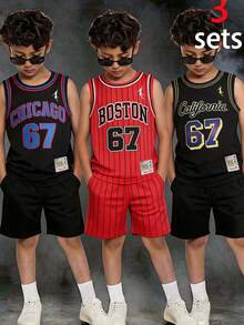 SHEIN Bộ 3 món cho bé trai tuổi teen, áo tank top không tay kiểu dáng tối giản, thích hợp cho mùa hè. - Nhiều màu - Xem 7