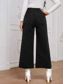 SHEIN Essnce High Waist Wide Leg Jeans - Black - View 7