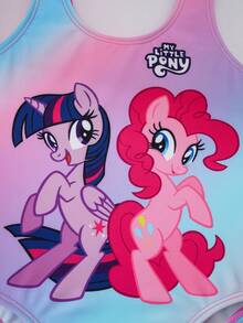 My Little Pony X SHEIN Young Girl Cartoon Print Ombre Color One-Piece Swimsuit - Multicolor - View 4